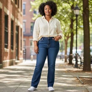 Faded Glory Women Blue Denim Bootcut Jeans Plus Size 18P Organic Cotton Stretch